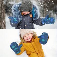 1 双防水速干幼儿手套，适合男孩女孩冬季和春季户外活动，儿童保暖连指手套