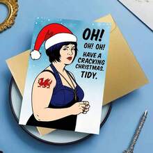 1pc Adult Funny Christmas Greeting Card - Envelope Style Wishes, Includes "Oh! Have Fun" Message, Clean Humorous Design, Welsh Flag Tattoo Cartoon Pattern & Snowflake Font - Holiday Greetings Suitable For Friends, Family, Colleagues - No Battery/Power/Paper Required