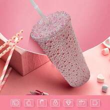 1pc 12 Oz (About 340 G) Sparkler Cup Handmade Rhinestone Set, Built-In Double Plastic Cup With Lid, Straw - Perfect For DIY Custom, Iced Coffee And Wa