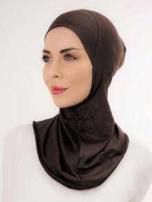 1件装女士内衬帽头巾帽头巾帽时尚纯色下巴弹性头巾颈套头巾头带秋冬季适合阿巴雅日常穿着的内衬帽睡眠帽 - 純色 - 查看 12