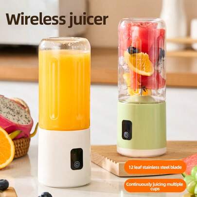 便携式果汁搅拌机，USB 充电，带 12 个刀片，500 毫升搅拌机，用于奶昔和冰沙，补充食物，碎冰，不锈钢刀片，适合户外和旅行