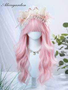 alicegarden 1 Synthetic Heat-Resistant Wig, Pink Long Rolled Wig With Bangs, 30 Feet Long, Made Of Fiber, Suitable For Daily Use, Natural Simulation Wig - Pink - View 11