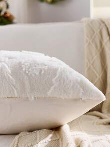 1 Stück Weihnachtsbaum & Schneeflocke dekorativer Kissenbezug, weiche Samtstruktur auf der Rückseite, quadratischer Kissenbezug, Feiertags-Heimdekoration Kissenhülle, angenehmes Plüschmaterial, moderne Dekoration für Sofa, Schlafzimmer