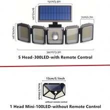 1 Stück Solar Wandleuchte, Solarleuchte für Außen, 5 Köpfe Solar 300 LED/ 1 Kopf 100LED Licht für Außen mit Bewegungssensor, wasserdicht, Weitwinkel-Beleuchtung Wandleuchte für Garten, Hof, Straße (100/300LED optional)