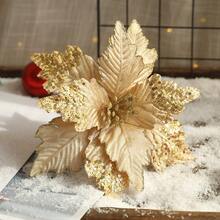 3pcs Shiny Gold Artificial Christmas Flowers With Multi-Layer Petals - Sparkling Fabric Holiday Decorations In White, Pink, Red And Gold Colors For Christmas Tree Or Winter Tablescape, Battery/Electricity-Free, Easy To Hang, For Year-Round Use On Thanksgiving, New Year, Easter, Valentine's Day Parties, Festive Home Decor, Lightweight Ornaments, Handcraft Details, Embellishments And Ideal For DIY Enthusiasts And Event Planners