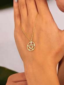 suteyi 14K Gold Pagan Pentagram Necklace, Stainless Steel Pentagram Necklace, Witchcraft Jewelry - Multicolor - View 3