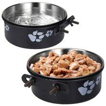 Supet 2pcs 5.5in + 6.3in Stainless Steel Hanging Multi-Function Stand, Cat Dog Bowl, Pet Cage Accessories, Food Bowl, Water Dispenser