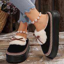 Womens Slippers Winter - Thick Flat Suede Shearling Shoes: Warm & Comfy Snow Shoes With Thick Soles, Short Boots Casual For Women - 黑色1 - 查看 8