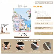 1pc, Canvas Framed Wall Art, Positano Coast Artwork, Pink Villa Decorative Painting, Mediterranean Style Decor, Italian Coastal Scenery, Folk Art Style, Spring Wall Art, Fashionable Home Decor, Room Decor, Bedroom Decor, Dormitory Decor, Living Room Decor