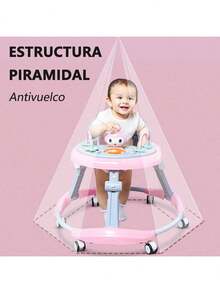 Andadera Para Bebé 3 En 1: Plegable, Portátil e Interactiva - Con Luz Musical, Mecedora, Mesa, Silla y Parasol, 6 Posiciones Ajustables para Bebés de Diferentes Alturas - Azul - Ver 4