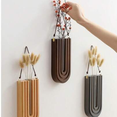 OBOVAY 1 chiếc kệ trang trí bằng gỗ, kệ trồng cây thủy canh treo tường bằng gỗ, bình cắm hoa khô treo tường trang trí nhà cửa, kệ để cây, đồ trang trí tường hình chữ U cầu vồng phong cách Boho, bình trồng cây thủy canh treo tường bằng gỗ thủ công, họa tiết sọc hiện đại, giá đỡ cây bền chắc, thích hợp sử dụng trong nhà và ngoài trời.