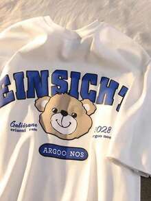 Unisex 100% Cotton Cute Bear Streetwear T-Shirt New Arrival Shipping Today Plus Size - trắng - Xem 2