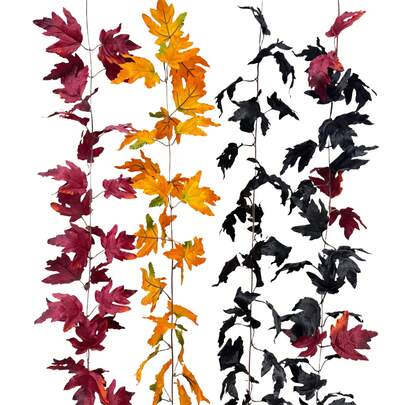 1pc 78.74 Inch Artificial Silk Maple Leaf Vine Autumn Outdoor Maple Leaf Decor, Wedding Bouquet, Dining Table Centerpiece, Thanksgiving Black Maple Leaf Decor Home Decor Halloween Room Decor Halloween Decor