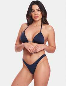 Bikini Set: Triangle Top + Bombom Panties Beachwear - Black - View 9