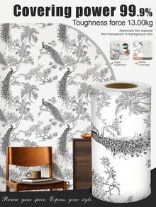 1 rouleau de 1m/3m/5m de papier peint adhésif vintage noir à motif floral et paon, convient pour la rénovation de la maison, la décoration de la pièce, le recouvrement d'armoires, la décoration de la salle de bain, les murs en vinyle, le DIY, imperméable, résistant aux taches, avec doublure en aluminium, non transparent, facile à nettoyer, flexible et résistant aux déchirures