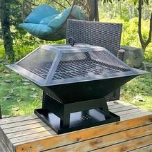 Outdoor Charcoal Pit, Equipped With A Charcoal Hook, Fireproof Cover, Portable Barbecue Grill, Fireproof Lid, And Charcoal Hook. Suitable For Barbecuing, Camping, And Backyard Use. - 黑色 - 查看 7
