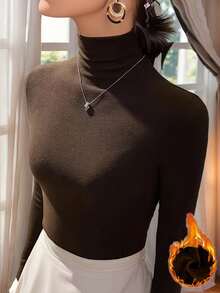 Thermisch gefüttertes Top mit Rollkragen in Große Größen, figurbetonter, warmer und dicker Pullover für Herbst/Winter