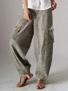 Women's Casual Cargo Wide-Leg Pants With Two Pockets - Comfortable And Stylish, Casual Atmosphere, Simple And Stylish Look - 深灰色 - 查看 2