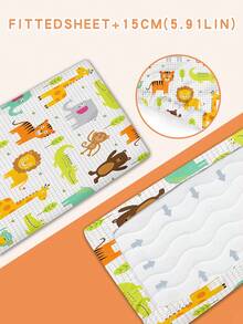 1 Peça Lençol com Tema de Animais Cartoon, 110g, Lençol Infantil, Lençol de Bebê com Recorte, Lençol Impresso em 3D com Tema de Cartoon em Fibra Ultrafina 100% Lavada com Água, (1 Lençol, Sem Material de Enchimento), Adequado para Quarto de Crianças, Cama de Soneca em Creche, Berço de Bebê e Pré-Escola (Altura Lateral do Lençol 15cm)