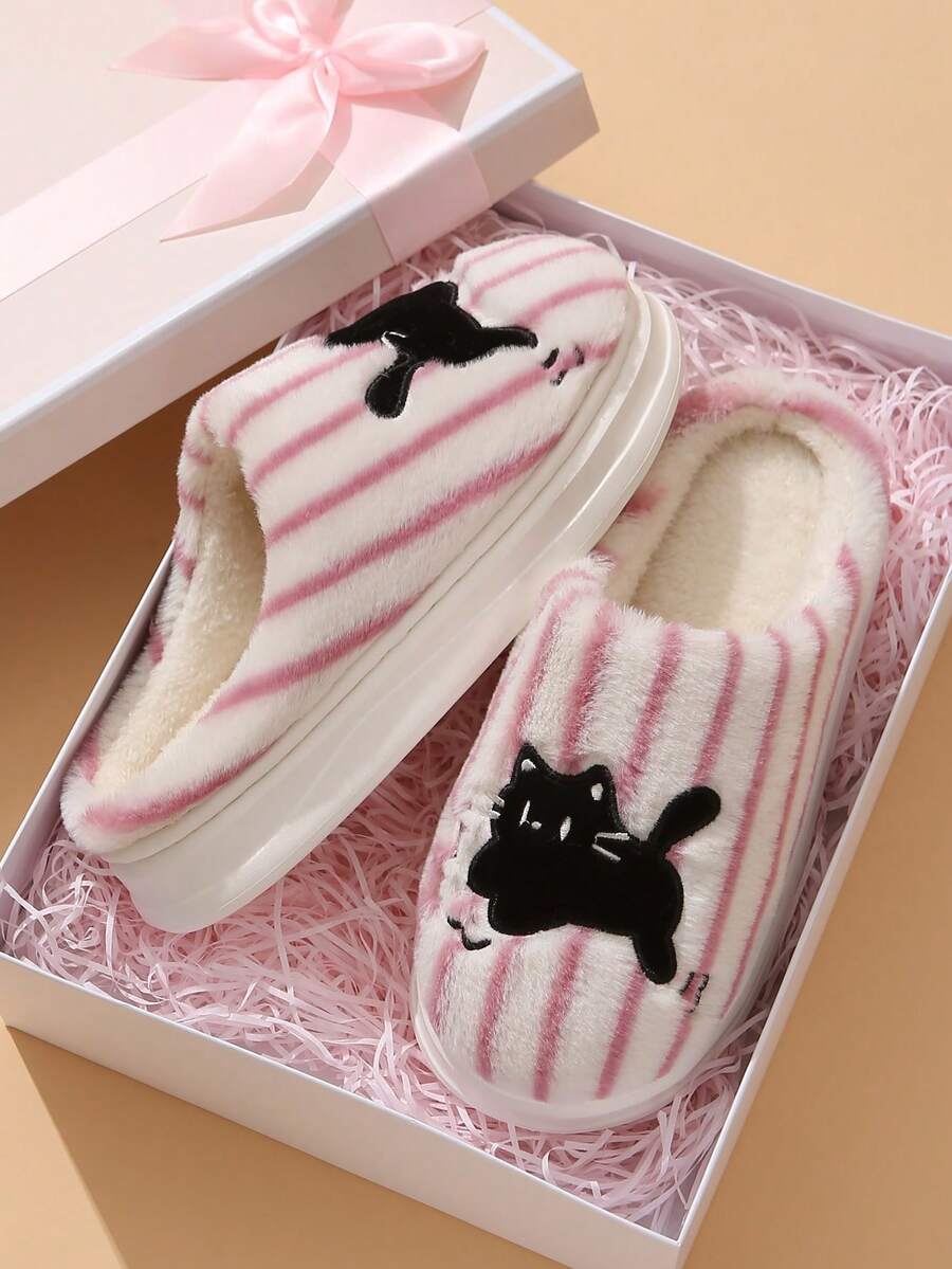 Women's New Plush Lined Indoor Slippers, Thick Sole Home Warm Anti-Slip Couple Furry Shoes For Autumn/Winter - Purple - View 1