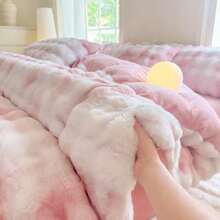 1pc Thickened Plush Duvet Cover, Faux Rabbit Fur Soft & Fluffy Single Duvet Cover, Without Pillow Case, Soft & Comfortable, Machine Washable, Suitable For Bedroom, Dorm, Autumn/Winter - Pink - View 5