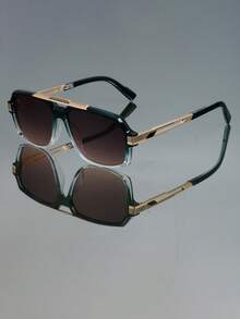 新款时尚复古金属双梁方形男女通用时尚眼镜，百搭个性化眼镜，适合街头风格、旅行、海滩、休闲、派对、商务、通勤 - 彩色 - 查看 5