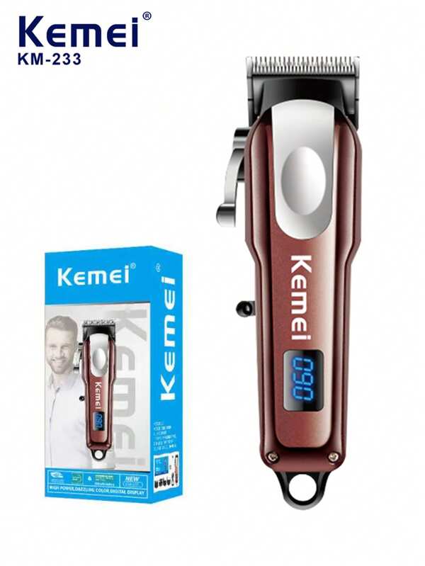 Kemei Tondeuse à cheveux électrique KM-233 pour hommes, rechargeable, réglage de précision, outils de coupe de cheveux professionnels sans fil, tondeuse à barbe réglable avec peigne (1 pièce)
