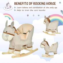 HOMCOM Kids Rocking Horse, Children Plush Ride On Donkey Animal Rocker W/ Sound, Wood Base Seat, Ty Belt, Baby Toy Rocker For Toddler 18 - 36 Months, Grey - Grey - View 6