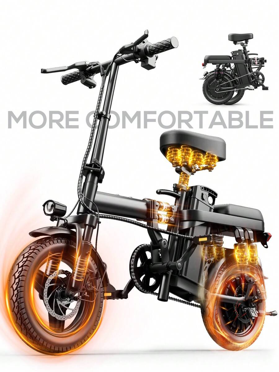 500W Lightweight Folding Electric Bike - 20 Mph, 35 Mile Range, 48V 15AH Removable Battery, Front Headlight & Disc Brakes, 385 Lb Load Capacity, Alloy Steel Frame, Black, City Commuting, Stylish Design, Sturdy Construction, Adult-Specific - 美規A型插(110-127V) - 查看 1