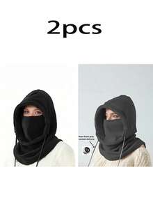 Women's Black Wool Balaclava Hat, Sun Protection Cycling Cap