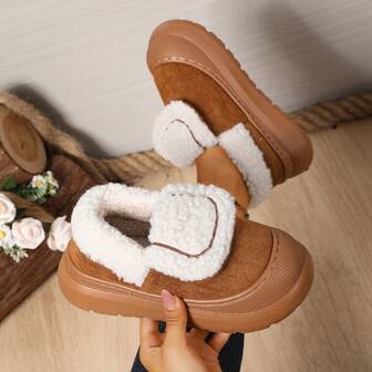 Botas de nieve cortas con suela gruesa y forro térmico, zapatos cálidos de fácil puesta, pantuflas cálidas para interiores