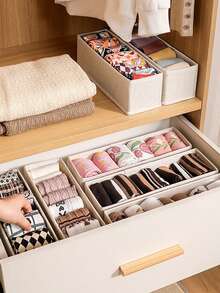 Hộp đựng đồ lót gấp gọn 6/3/2 chiếc, Hộp đựng đồ tủ quần áo, Giỏ đựng đồ ngăn kéo, Phụ kiện đựng đồ lót phòng ngủ căn hộ, Hộp đựng đồ, Hộp đựng mũ, Hộp đựng tất, Thích hợp đựng đồ lót, Tất, Mũ, Giỏ đựng đồ bơi, Đồ lưu trữ theo mùa, Dụng cụ lưu trữ, Quà tặng, Quà tặng Giáng sinh Halloween, Trang trí nhà cửa - Màu be - Xem 7
