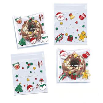 100pcs Christmas Element Candy Bags, Self-Adhesive Bags, Holiday Candy Cookie Packaging, Food Packaging Bags, Perfect Choice For Holiday Parties (Random Style)