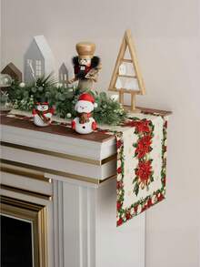 1 pieza/Set de 5 piezas Camino de mesa de Navidad con flor de Pascua, estilo moderno rústico, decoración perfecta para fiestas navideñas, decoración del hogar y cocina, para interiores y exteriores