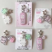 2pcs Cute Cartoon Pixel Phone/Rabbit/Clover Design Creative Keychain, Japanese Style Pendant, Adorable Retro Pink Pixel Keychain Acrylic Pendant, Student Backpack Pendant, Gift For Girlfriend, Suitable For Handbag, Backpack, Keys - Birthday/Valentine's Day Gift (Acrylic Material, Avoid Folding) - Multicolor - View 6