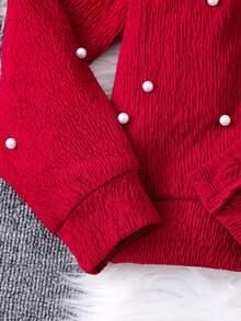 Tween Girl New Knitted Decorative Long Sleeve Cardigan Sweater + Rose Digital Print Waist Cinched Long Slip Dress 2 Pieces Set, Vintage Chic Countryside Sweet Style, Autumn/Winter - Red - View 7