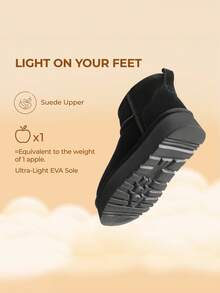 Women's Snow Boots Genuine Suede, 1.5 Inch Platform Fuzzy Winter Water Resistant Mini Ankle Boots Stable Lightweight Booties Anti-Slip With Memory Foam Festival Outdoor Boots - màu đen - Xem 4