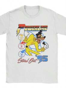 A Goofys Movie Powerline Stand Out '95 T-Shirts For Men Cartoon Casual 100 Cotton Tees Short SLeesve T Shirts Gift Merchandise - trắng - Xem 1