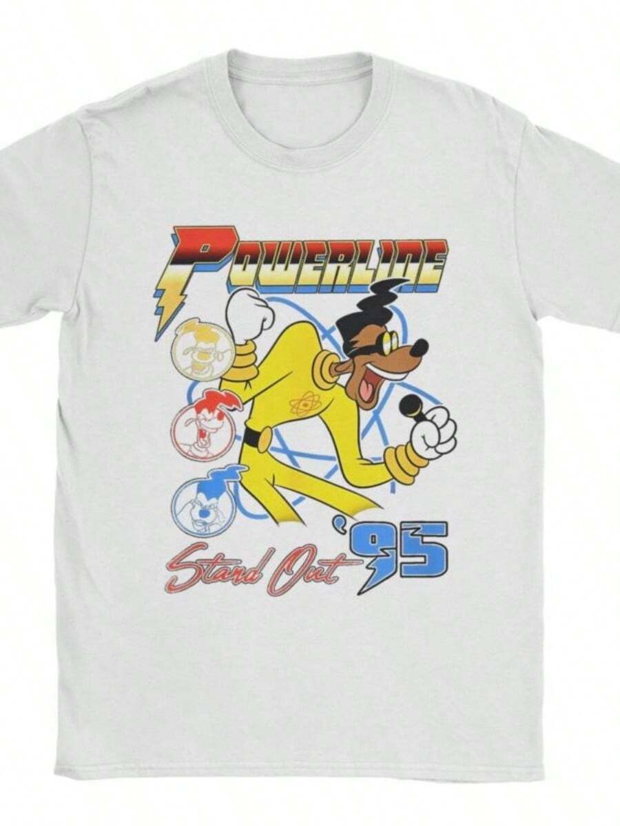 A Goofys Movie Powerline Stand Out '95 T-Shirts For Men Cartoon Casual 100 Cotton Tees Short SLeesve T Shirts Gift Merchandise - trắng - Xem 1