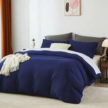 2PCS/3PCS Minimalist Style Duvet Cover Set(1 Duvet Cover+ 1/2 Pillowshams), No A Comforter,No Quilt, No Filling, Machine Washable Durable Summer Bedding Set, 100% Polyester And Lightweight Bedspread Set, Breathable, All-Season, Wonderful Room Decor, Holiday Gift - 深藍色 - 查看 9