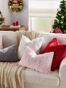 1pc Christmas Tree & Snowflake Decorative Throw Pillow Case, Soft Velvet Fabric On Reverse Side, Square Cushion Cover, Holiday Home Decor Pillow Sham, Comfortable Plush Material, Modern Decor For Sofa, Bedroom - Pink - View 8