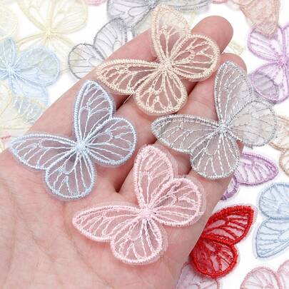 20pcs/Pack Embroidered Mesh Butterfly Fabric Patches, 3.5cmX4.5cm, Cute Multi-Color Embroidered Lace Butterfly Double-Sided Mesh, DIY Headwear, Hair Clips, Clothing Decor, Small Flower Appliques