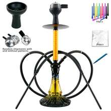 2-Hose Hollow Carved Hookah Set | Lightweight Alloy Hookah Body | Complete Accessories (Silicone Bowl, Hose, Charcoal Tray, Foil, And Mouthpiece)