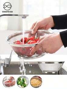 Multipurpose Stainless Steel Basket Drainer And Storage For Fruits Vegetables Rice Pasta Sizes 22 Cm And 28 Cm - 銀色 - 查看 1