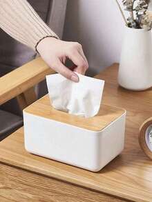 1pc Plastic Desktop Tissue Box, Living Room Coffee Table Tissue Storage Box, Wooden Bathroom Toilet Paper Holder, Bathroom Tissue Storage Box