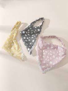 Set de 3 piezas de pañuelo y diadema con estampado floral de margaritas y cuadros para niñas - Multicolor - Ver 4