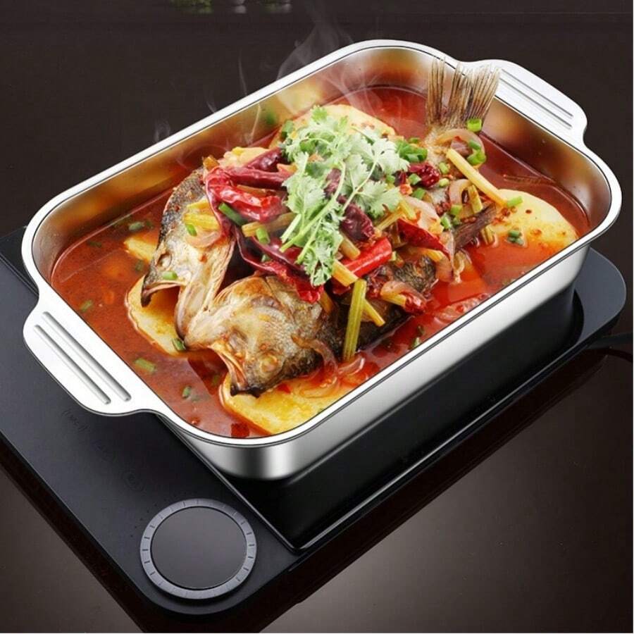 不锈钢烤盘，长方形家用烤箱，厚烤盘，适用于微波炉和电磁炉