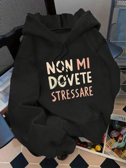 Felpa casual con cappuccio e stampa monogramma, con maniche lunghe e pile, con coulisse, per donne taglie forti, per autunno/inverno, top a maniche lunghe, abbigliamento autunnale taglie forti, abbigliamento donna taglie forti, abbigliamento autunnale taglie forti, top a maniche lunghe curvy, outfit autunnali da donna, taglie forti autunnali, abbigliamento invernale, abbigliamento invernale da donna, top da uscire per donne, abbigliamento