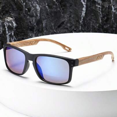 1pc Square Wood Grain Leg Rice Nail Fashionable Color Coated Glasses Lightweight Eyeglass Multi-Color Options, Stylish Unisex Fashion Accessories For Men & Women, Fashion Eyewear | Sleek Frame Design