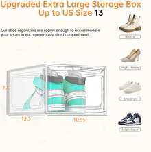 Upgraded X-Large Shoe Organizer,Shoe Storage Organizer,12 Pack,Shoe Box Clear Plastic Stackable,Drop Front Shoe Box With Clear Door, Shoe Containers For Sneaker Display,Fit Up To US Size13 - Transparent White - View 4